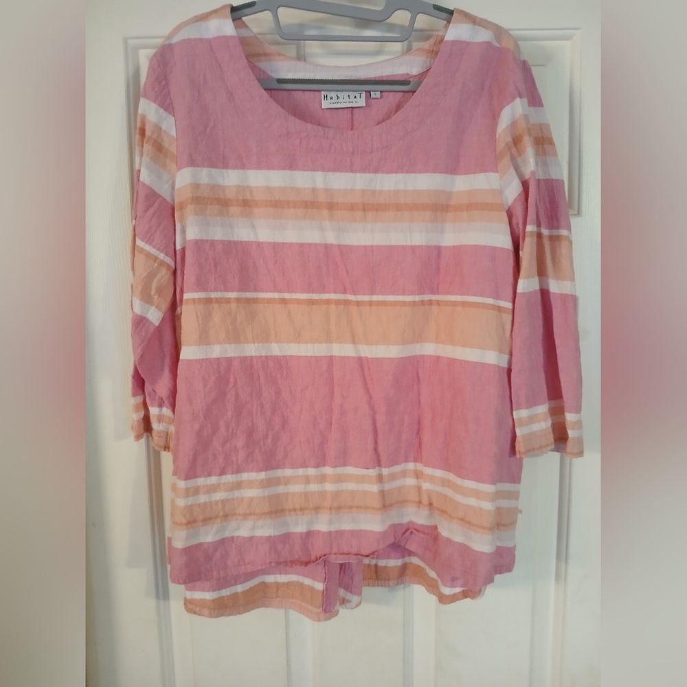 Habitat Women's Pink Striped Casual Sleeve Oversized Blouse/Top Size S